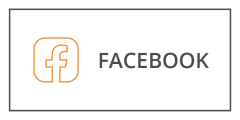 Un fond blanc avec le mot « FACEBOOK » en caractères gras gris. À gauche, on trouve le contour orange d'un carré contenant un petit « f » stylisé, similaire au logo de Facebook.
