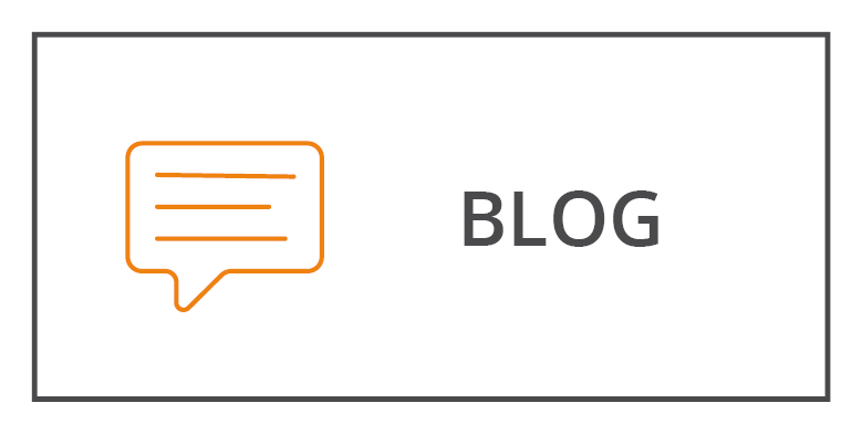 Un simple graphique montre une icône de bulle de chat orange avec trois lignes horizontales à côté du mot « BLOG » en caractères gras gris. Le design est minimaliste avec un fond blanc et une fine bordure grise.